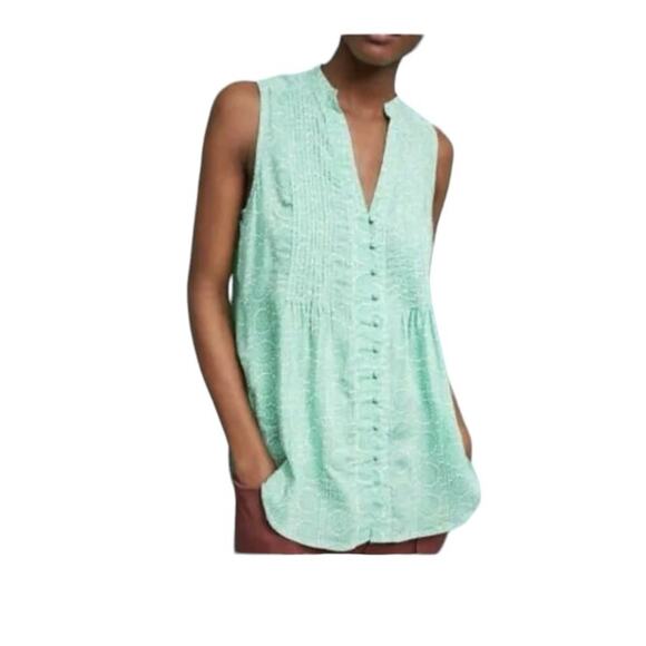 Maeve women's small button front tank blue green printed boho cute casual prep - Picture 1 of 11